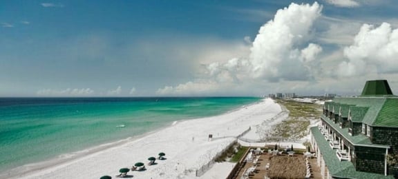 West facing view of Henderson Park Inn and beach