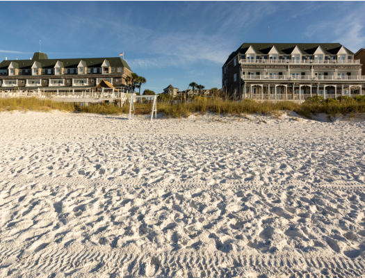 Both buildings from beach